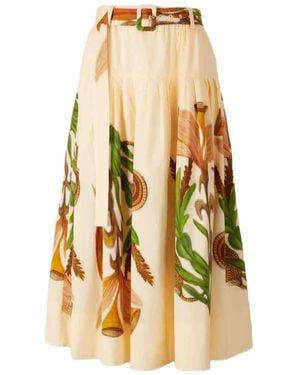 Ulla Johnson Filagree Botanical-Print Belted Midi Skirt - Natural
