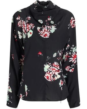 Proenza Schouler Cowl-Neck Floral Blouse - Black
