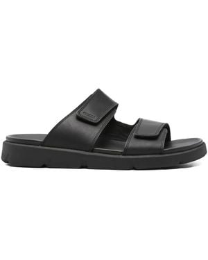 Geox Double-Strap Leather Slippers - Black