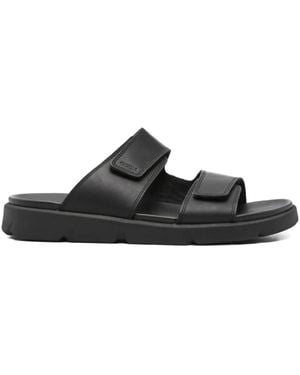 Geox Double-Strap Leather Slippers - Black