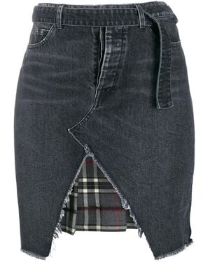Unravel Project Denim And Plaid Asymmetric Skirt - Black