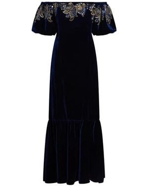 Etro Off-Shoulder Paisley-Foliage Maxi Dress - Black