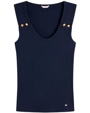 Tommy Hilfiger Tone Button Ribbed Tank Top - Blue