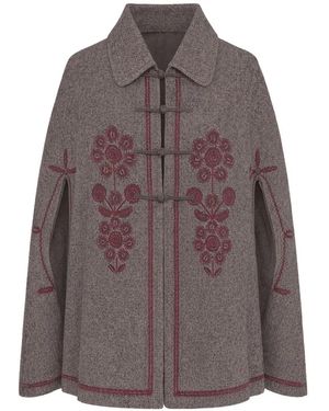Antik Batik Floral-Embroidered Cape - Brown
