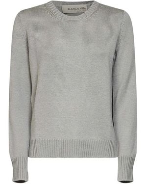 Blanca Vita Jersey De Canalé Con Cuello Redondo - Gris