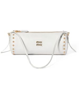 Miu Miu Rivet-Embellished Leather Shoulder Bag - White