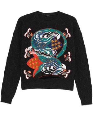 Etro Embroidered Cable-Knit Sweater - Black