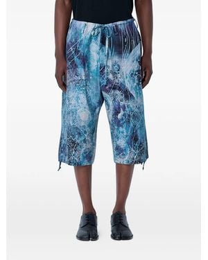Yohji Yamamoto Drawstring-Waist Wide-Leg Shorts - Blue