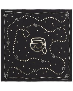 KARL LAGERFELD Ikon Pearl Print Silk Scarf - Black
