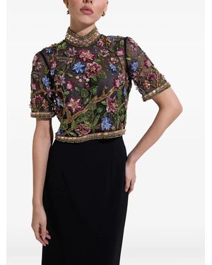 Dina Melwani Embroidered High-Neck Maxi Dress - Black