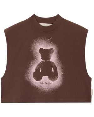 Palm Angels Spray Bear-Print Boxy Tank Top - Brown