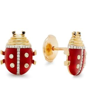 Yvonne Léon Boucles D'Oreilles Coccinelle Ornées De Diamants - Rouge