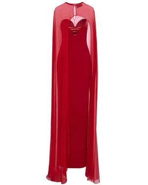 V:PM ATELIER Sindel Velvet-Panel Cape Maxi Dress - Red