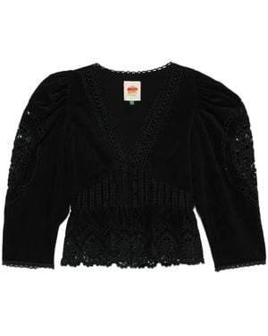 FARM Rio Ribfluwelen Blouse - Zwart