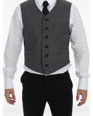 Dolce & Gabbana Textured-Finish V-Neck Waistcoat - Grey