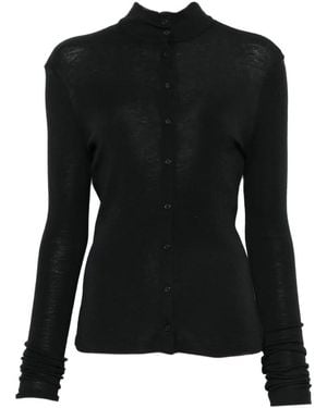 Alysi Turtle-Neck Button-Up Sweatshirt - Black
