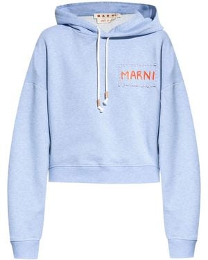 Marni Logo-Appliqué Cotton Hoodie - Blue