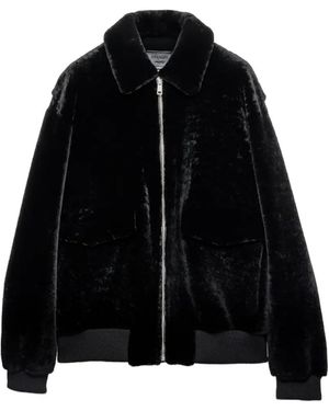 Prada Shearling Bomber Jacket - Black
