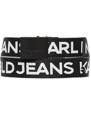 KARL LAGERFELD Logo-Jacquard Plaque-Buckle Belt - Schwarz