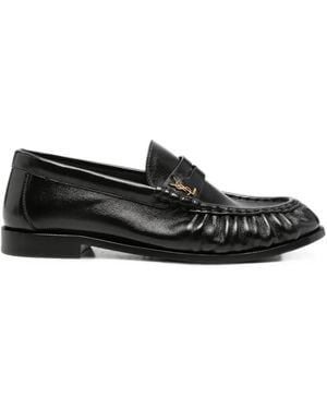 Saint Laurent Ysl Ruched Leather Loafers - Black