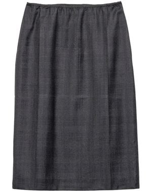 Prada Wool Check Midi Skirt - Grey