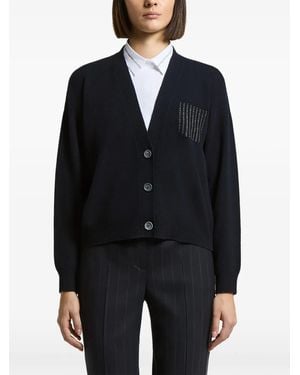 Peserico Cardigan Orné De Perles À Col V - Blue
