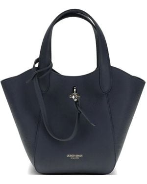 Giorgio Armani Top-Handles Leather Tote Bag - Blue
