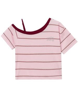 Mini Cream Striped Cut-Out Top - Pink