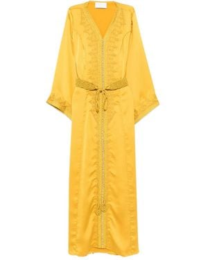 Reem Al Dhaheri Embroidered V-Neck Midi Kaftan - Yellow
