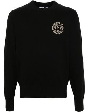 Versace Jeans Couture Maglione Girocollo Con Ricamo - Nero