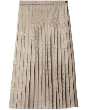 Burberry Sunflower Pleated Silk Midi Skirt - Natural