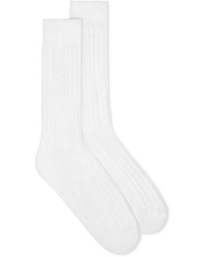 Versace Embroidered Ribbed Cotton Socks - White