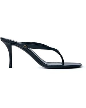 Saint Laurent Thong Strap Heeled Mules - Black