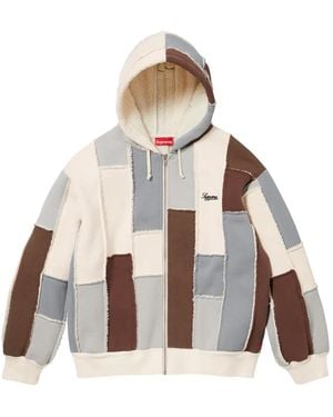 Supreme Sudadera De Piel De Borrego Sintética Con Capucha Y Diseño Patchwork - Neutro