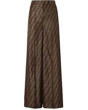 Fendi Ff Silk Wide-Leg Pants - Brown