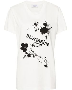 Blumarine Logo-Embroidered Cotton T-Shirt - White