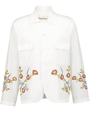 BAZISZT Hocha Hemd mit Blumenstickerei - Weiß