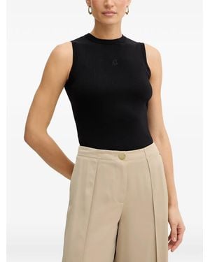 ARMANI EXCHANGE Ax Logo-Embroidered Ribbed Top - Black