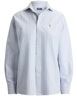Polo Ralph Lauren Vertical-Stripe Embroidered-Logo Shirt - Blue