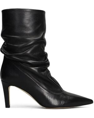 The Seller Ruched Pointed-Toe Leather Boots - Black