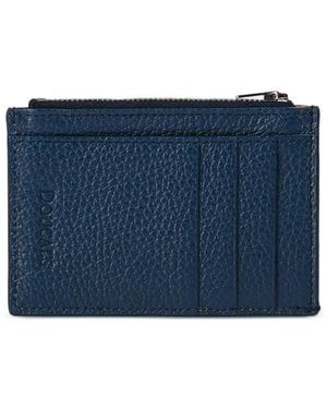 Doucal's Tumbled Leather Zip Card Holder - Blue