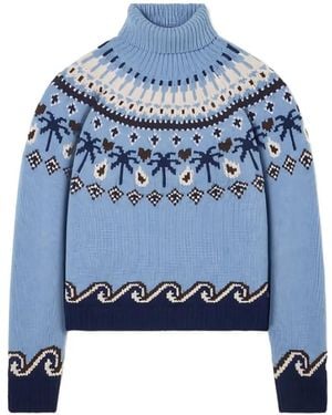Alanui Sweet Winter Fair Isle-Motif Roll-Neck Jumper - Blue