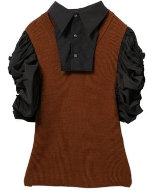Toga Faux-Collar Ruffled Top - Brown