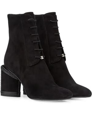 Ferragamo Lace-Up Braided Ankle Boots - Black