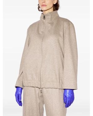 Liviana Conti High-Neck Elasticated-Hem Jacket - Natural