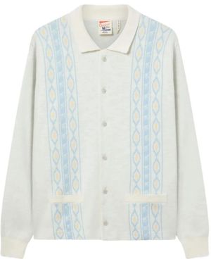 Champion Polo-Neck Patterned Cardigan - Blue