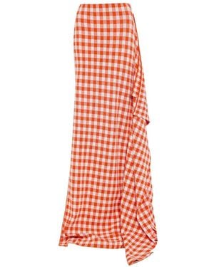 A.W.A.K.E. MODE Gingham-Pattern Side-Panel Maxi Skirt - White