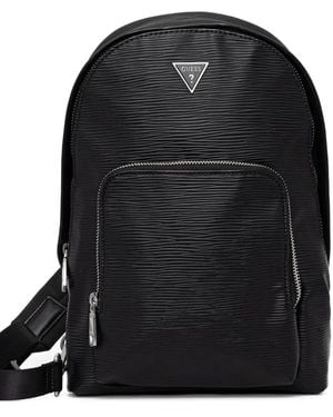 Guess Milano Logo-Plaque Textured Backpack - Black