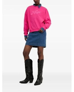 HUGO Belted Denim Shirt Mini Dress - Pink