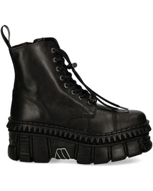 New Rock Lace-Up Platform Boots - Black